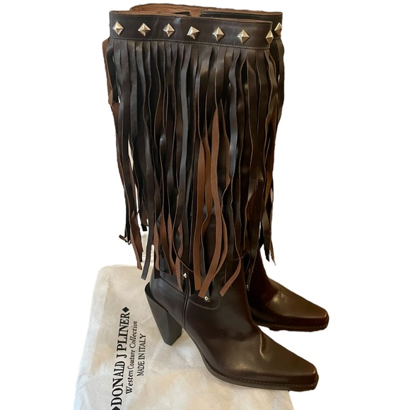 Donald J. Pliner Shoes - Donald J Pliner Western Couture Leather Studded Fringe Heeled Boots